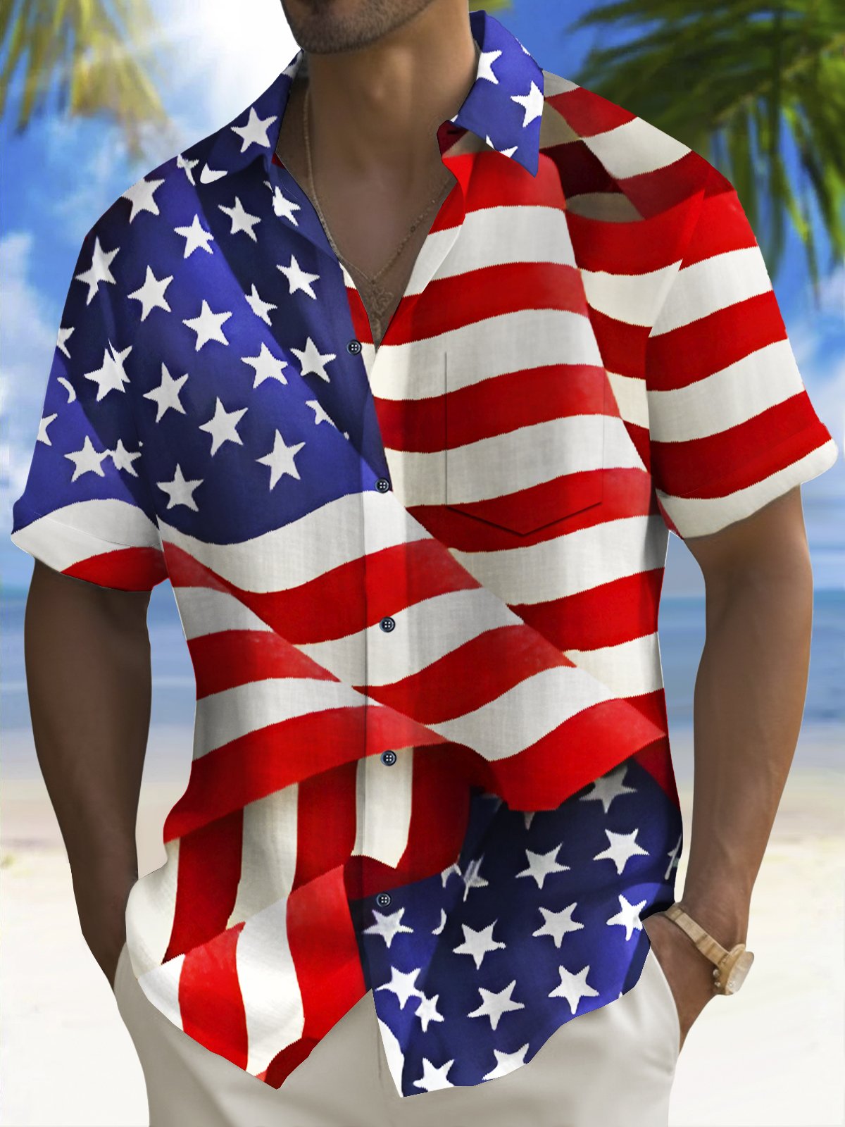 Hawaiian Shirt / Adults / S Holiday Men's Independence Day Flag Printed Casual Breathable Hawaiian Shirt Big Tall