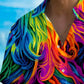 Abstract Creative Holiday Pride Month Tall Hawaiian Shirt For Resort Trips, Coastal Parties, And Warm Weather Style