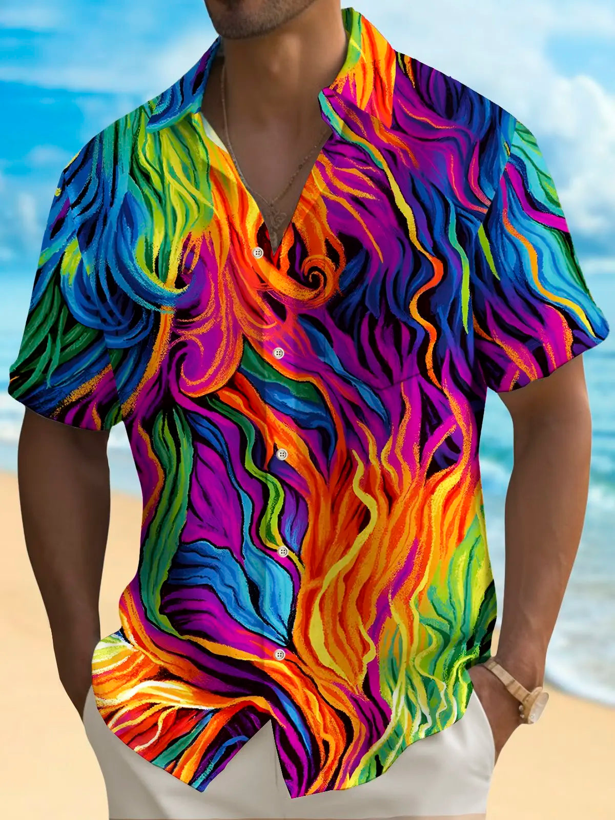 Abstract Creative Holiday Pride Month Tall Hawaiian Shirt For Resort Trips, Coastal Parties, And Warm Weather Style