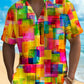 Colorful Holiday Pride Month Rainbow Geometric Tall Hawaiian Shirt For Summer Vacation, Beach Travel, And Casual Wear