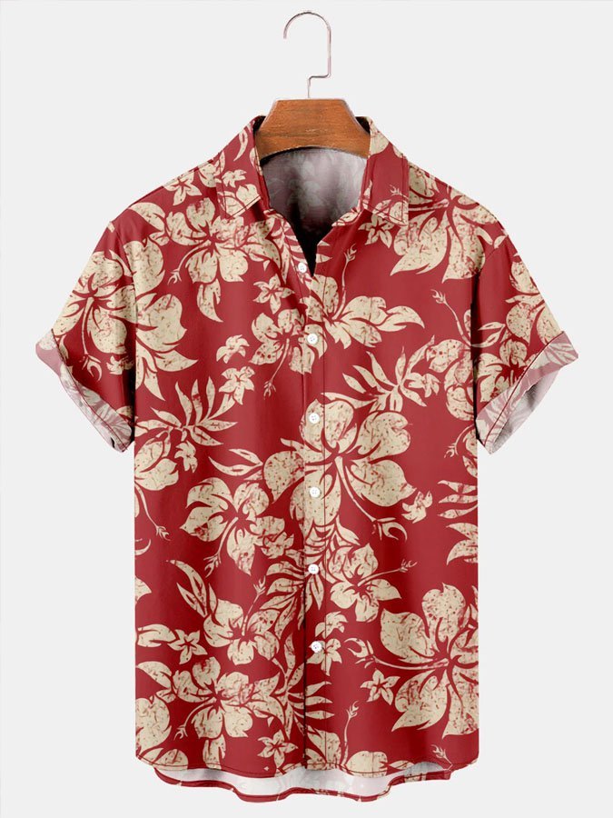 Floral Holiday Plant Leaf Element Hawaiian Shirt For Coastal Travel, Casual Events, And Comfortable Summer Wear