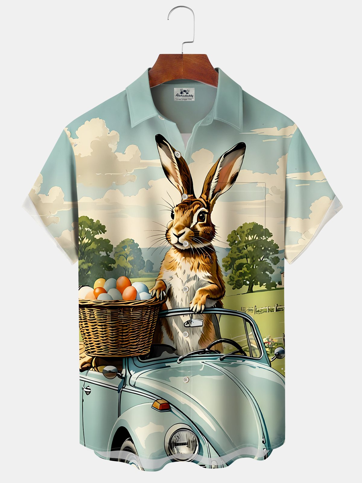 Hawaiian Shirt / Adults / S Holiday Vintage Biker Easter Egg Bunny Hawaiian Shirt