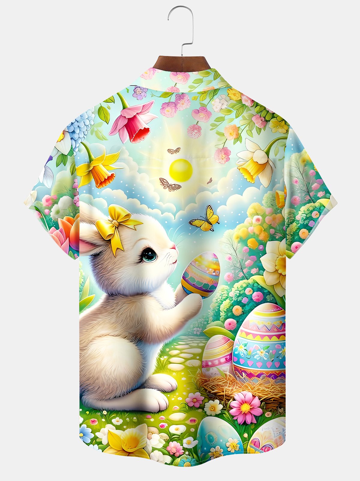 Vintage Holiday Easter Egg Bunny Cartoon Hawaiian Shirt For Summer Vacation, Beach Travel, And Casual Wear
