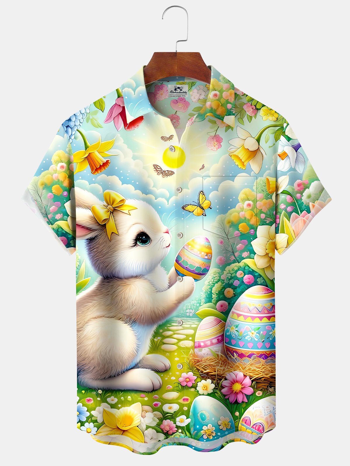 Vintage Holiday Easter Egg Bunny Cartoon Hawaiian Shirt For Summer Vacation, Beach Travel, And Casual Wear