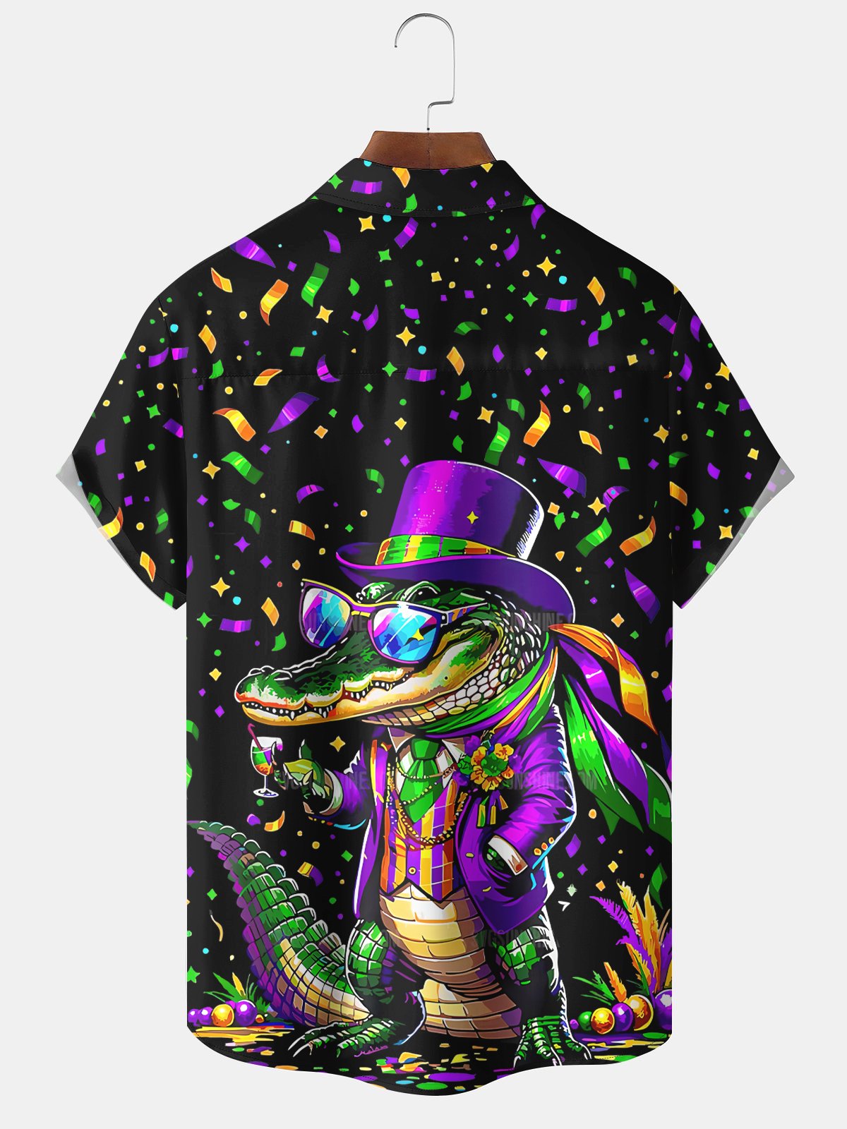 Vintage Holiday Mardi Gras Croc Hawaiian Shirt For Island Vacations, Resort Wear, And Relaxed Seasonal Style