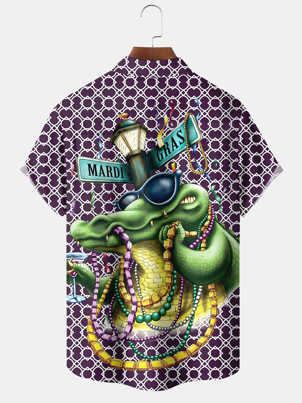 Holiday Vintage Mardi Gras Geometric Crocodile Beaded Mask Hawaiian Shirt