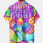Vintage Holiday Plaid Easter Egg Cartoon Hawaiian Shirt For Winter Celebrations, Beach Travel, And Relaxed Holiday Wear