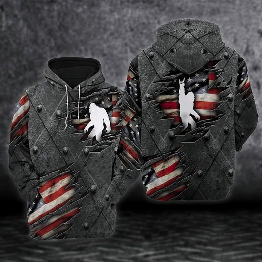 Bigfoot USA Flag Pattern Hoodie For Weekend Adventures Casual Style And Relaxed Comfort