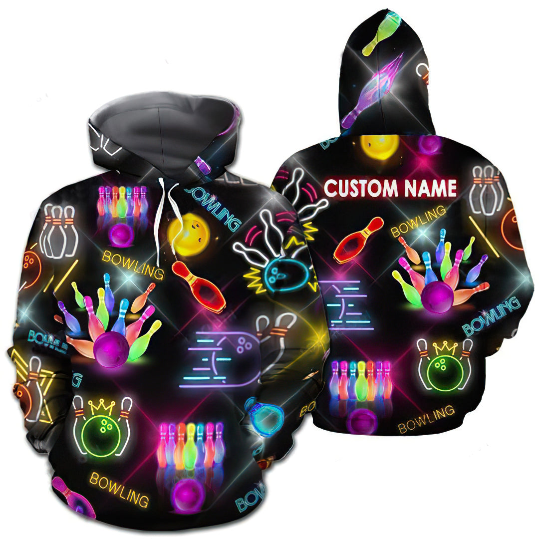 Neon Colorful Bowling Hoodie For Active Weekend Plans Comfortable Style And Gifting