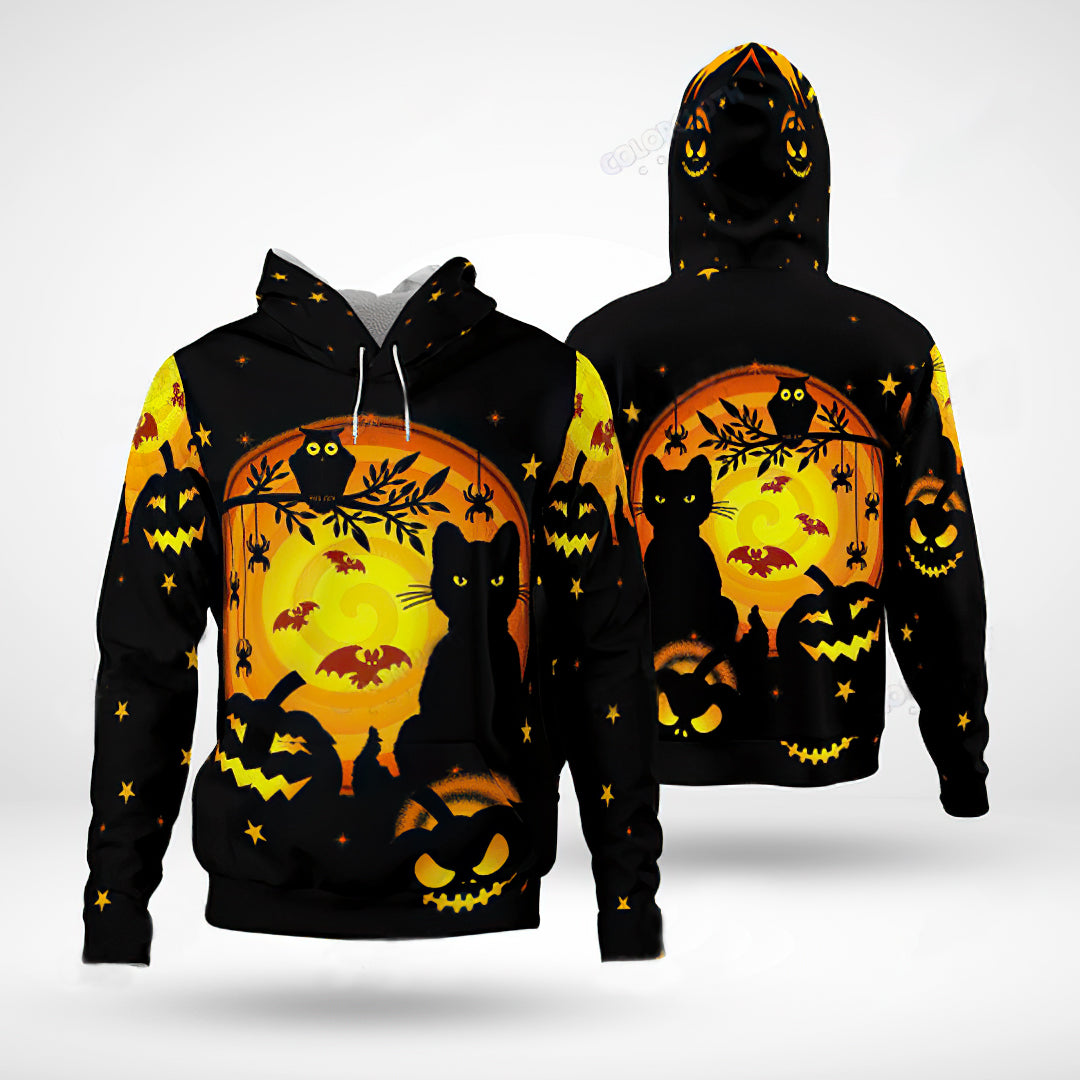 Black Cat Pumpkin Halloween Hoodie For Spooky Gatherings Fall Travel And Comfortable Layering