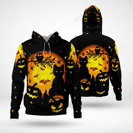 Black Cat Pumpkin Halloween Hoodie For Spooky Gatherings Fall Travel And Comfortable Layering