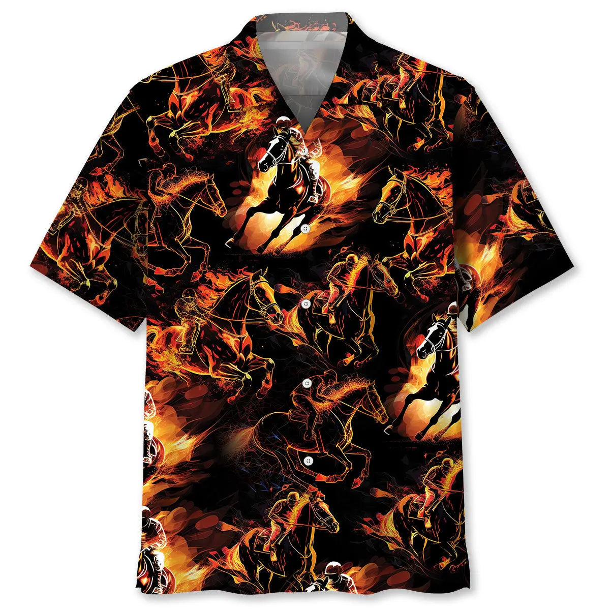 Horse Racing Fire Hawaiian Shirt For Motorsport Events, Beach Travel, And Thoughtful Gift Giving