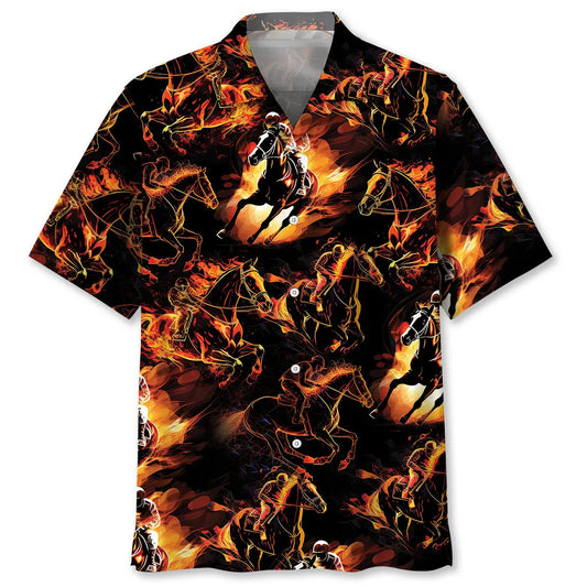 Horse Racing Fire Hawaiian Shirt For Motorsport Events, Beach Travel, And Thoughtful Gift Giving