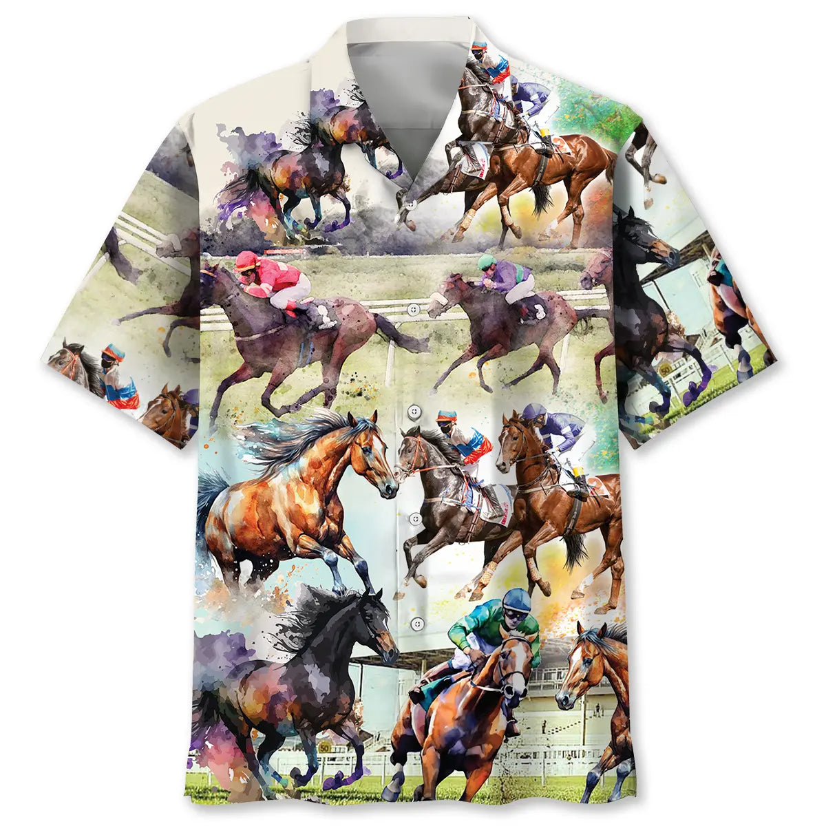 Horse Racing Hawaiian Shirt For Summer Vacation, Beach Travel, And Casual Wear