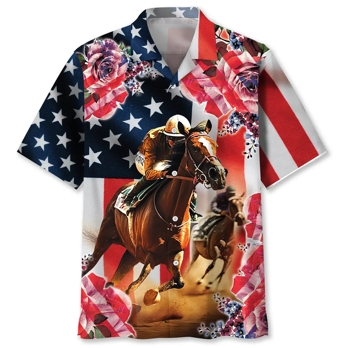 Horse Racing Rose Hawaiian Shirt For Motorsport Events, Beach Travel, And Thoughtful Gift Giving