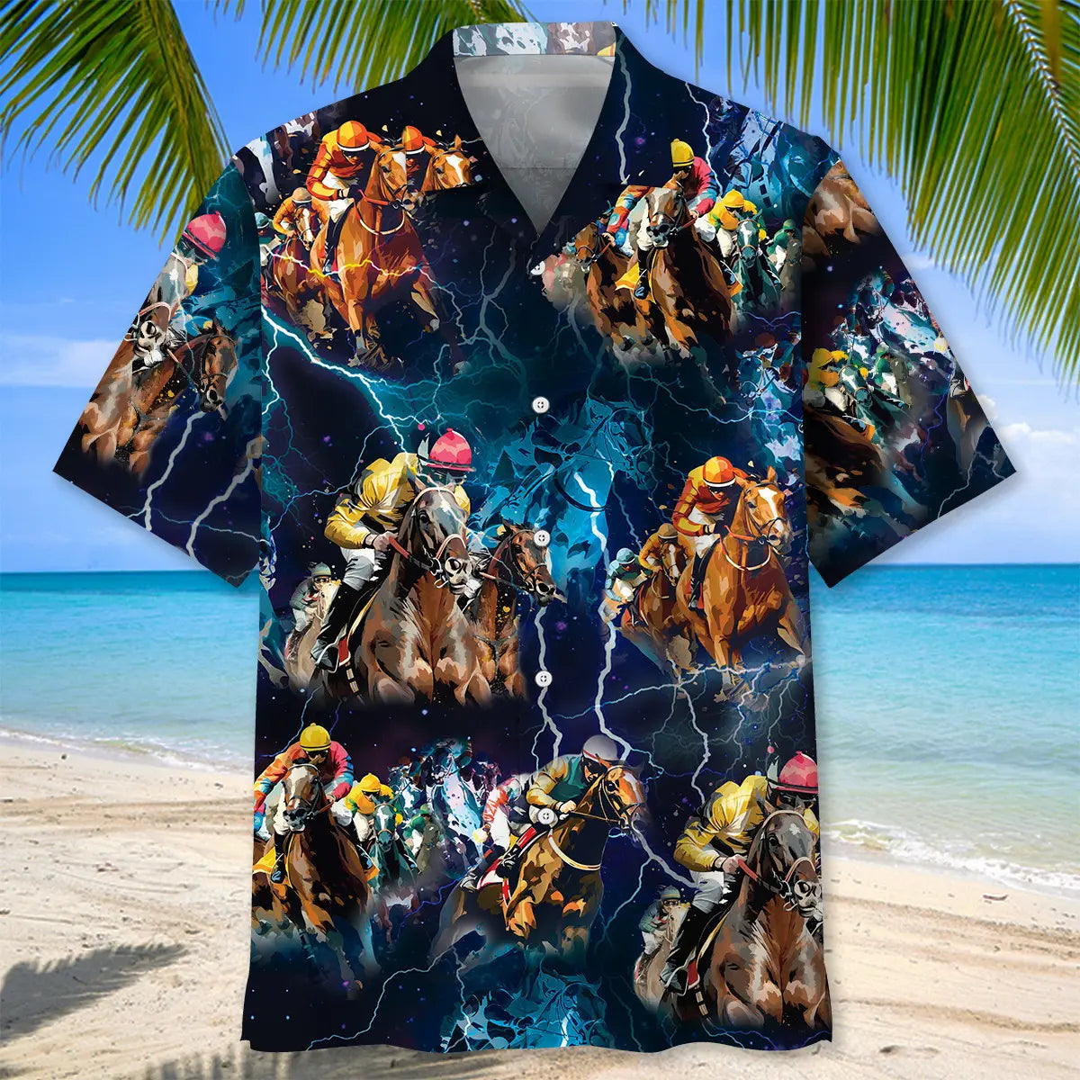 Horse Racing Thunder Hawaiian Shirt For Resort Trips, Coastal Parties, And Warm Weather Style