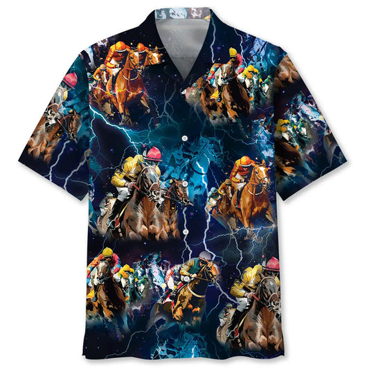 Horse Racing Thunder Hawaiian Shirt For Resort Trips, Coastal Parties, And Warm Weather Style