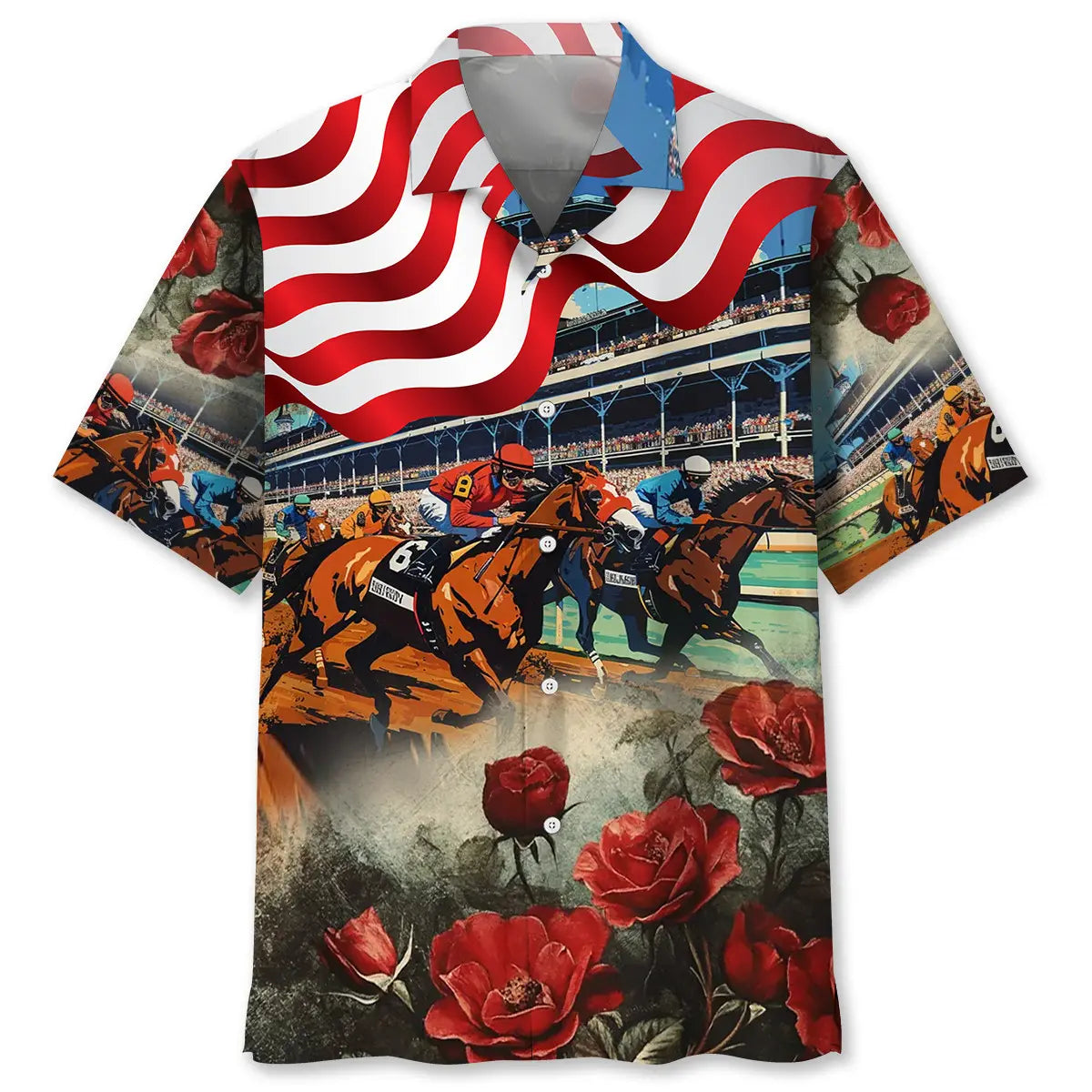 American Horse Racing Rose Hawaiian Shirt For Beach Days, Summer Outings, And Thoughtful Gift Giving