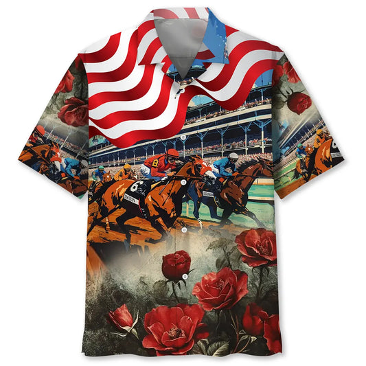 American Horse Racing Rose Hawaiian Shirt For Beach Days, Summer Outings, And Thoughtful Gift Giving