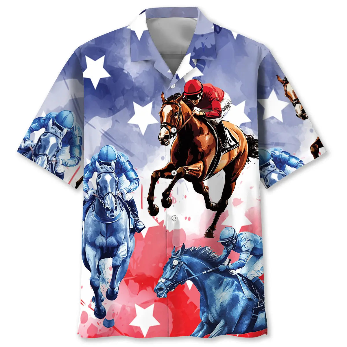 Watercolor Horse Racing Hawaiian Shirt For Racing Fans, Summer Outings, And Relaxed Vacation Wear