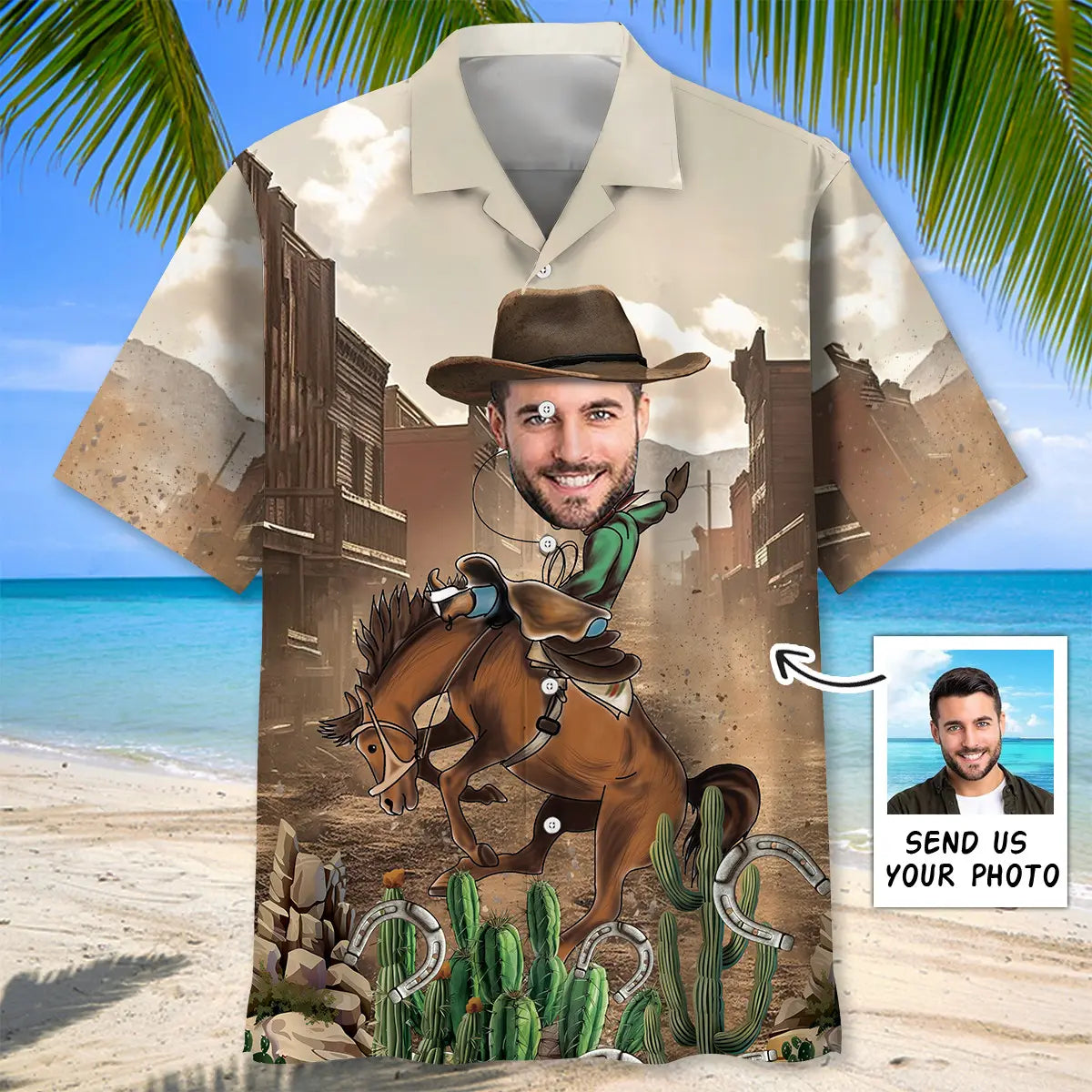 Western Horse Rodeo Personalized Photo Hawaiian Shirt For Resort Trips, Coastal Parties, And Warm Weather Style