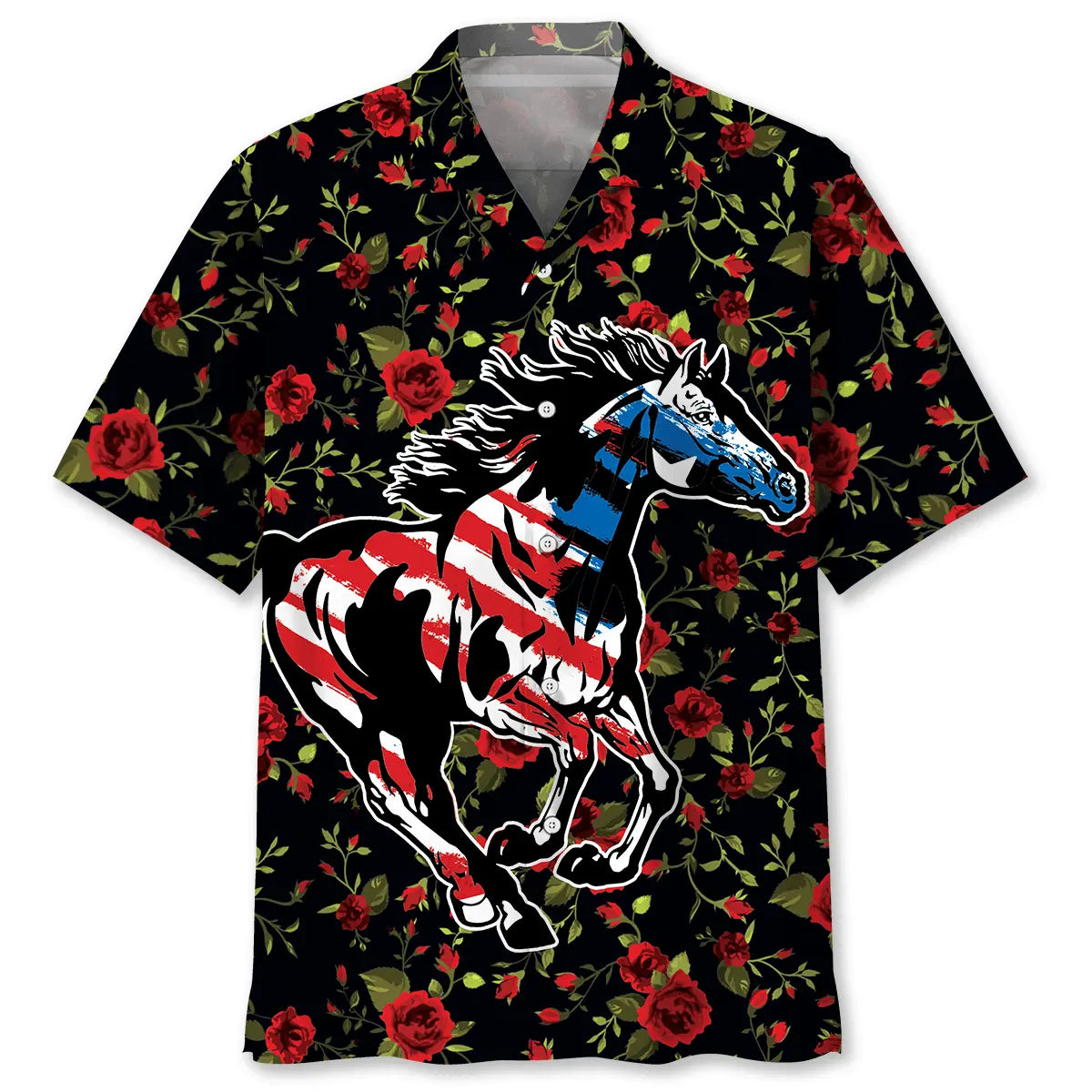Horse Roses Hawaiian Shirt For Island Vacations, Resort Wear, And Relaxed Seasonal Style