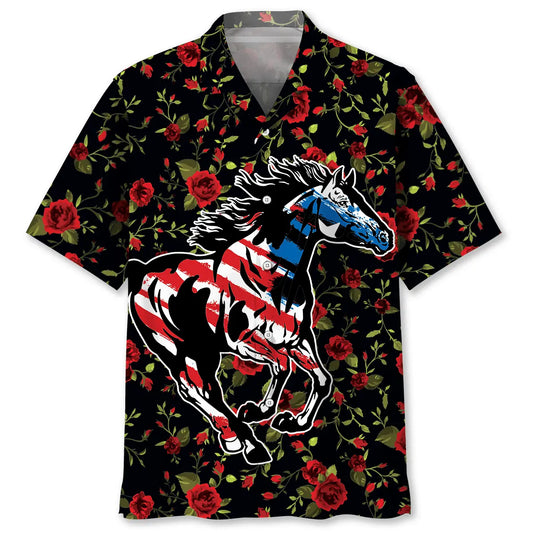 Horse Roses Hawaiian Shirt For Island Vacations, Resort Wear, And Relaxed Seasonal Style