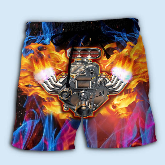 Fire Power Hot Rod Beach Shorts Design Detail For Casual Warm Weather Outfits