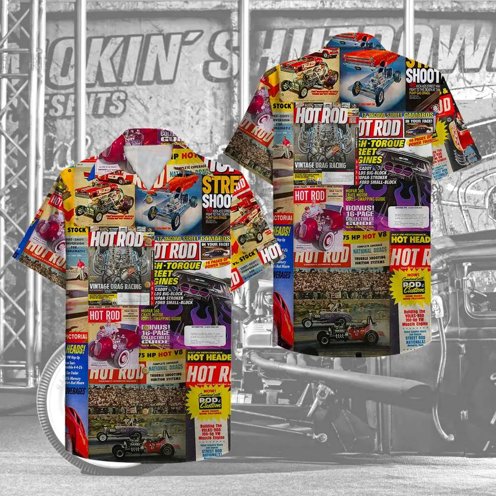 Island Hot Rod Magazine Aloha Hawaiian Shirt For Coastal Travel, Casual Events, And Comfortable Summer Wear