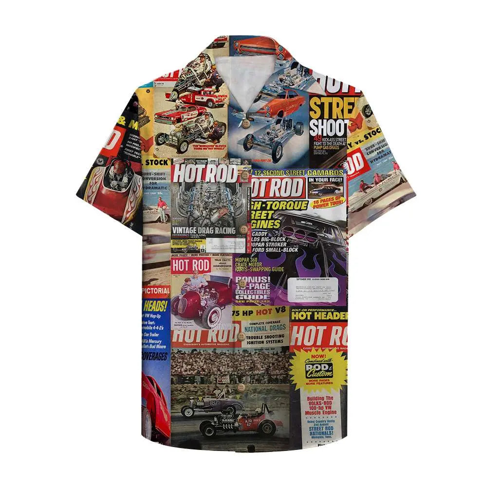 Island Hot Rod Magazine Aloha Hawaiian Shirt For Coastal Travel, Casual Events, And Comfortable Summer Wear