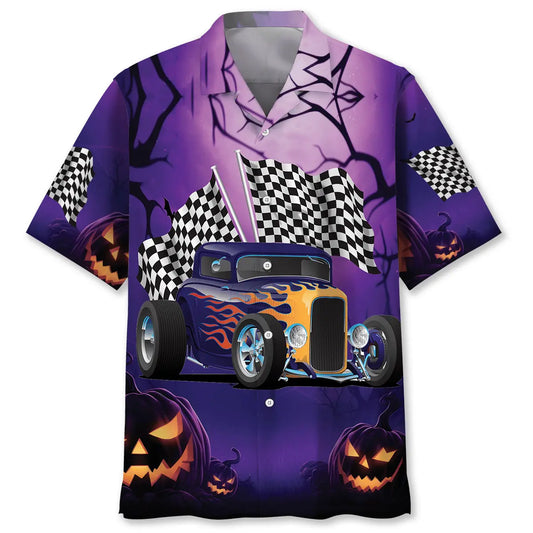 Halloween Hot Rod Racing Hawaiian Shirt For Tropical Holidays, Outdoor Gatherings, And Everyday Comfort