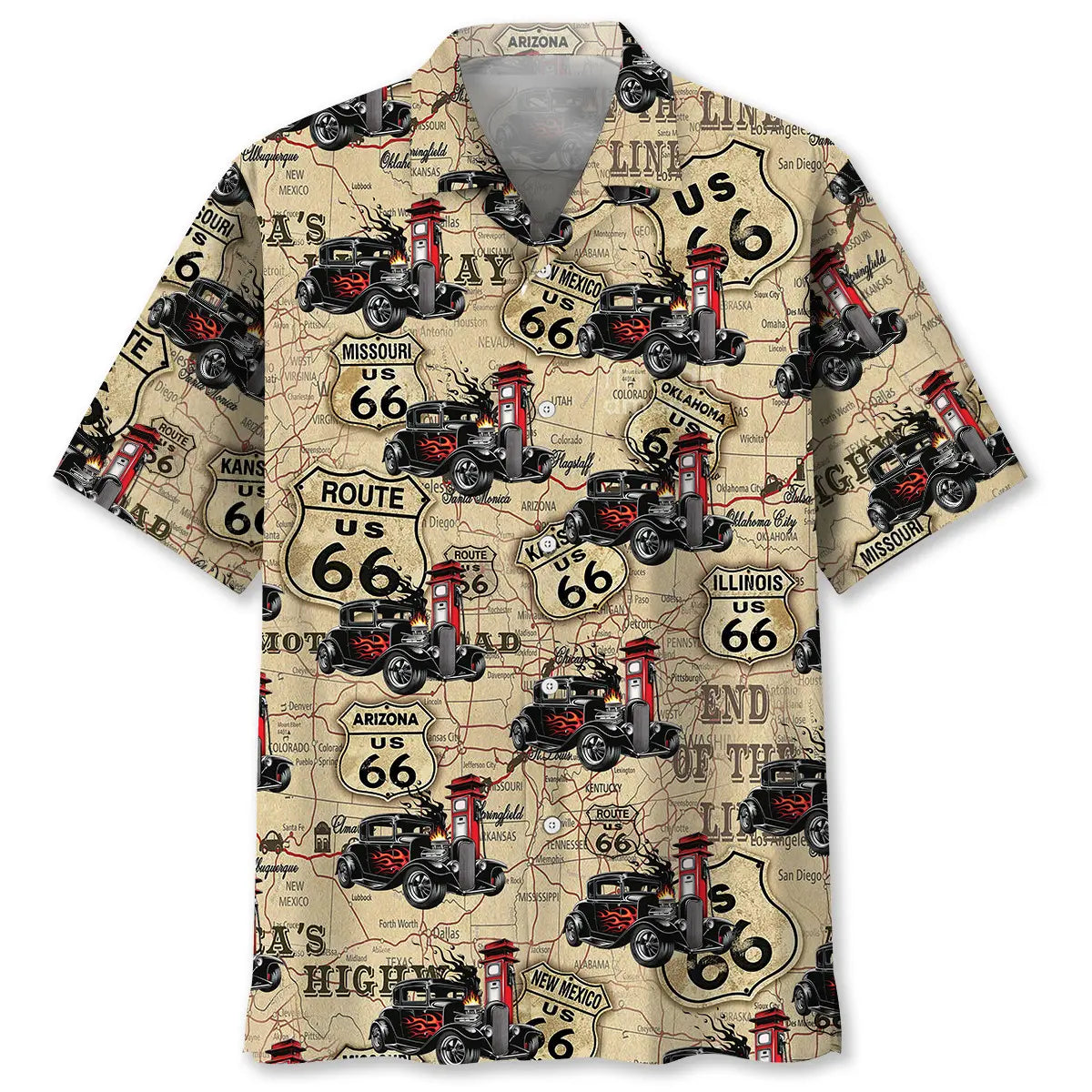 Hot Rod Racing Historic Highway Hawaiian Shirt For Coastal Travel, Casual Events, And Comfortable Summer Wear
