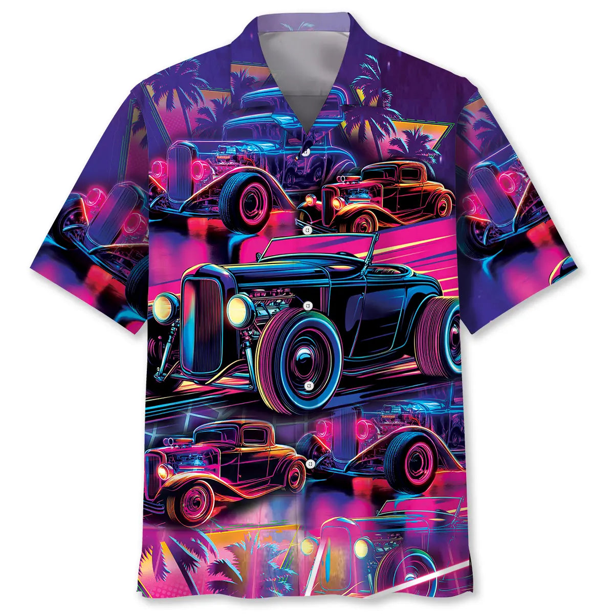 Retro Hot Rod Party Hawaiian Shirt For Summer Vacation, Beach Travel, And Casual Wear