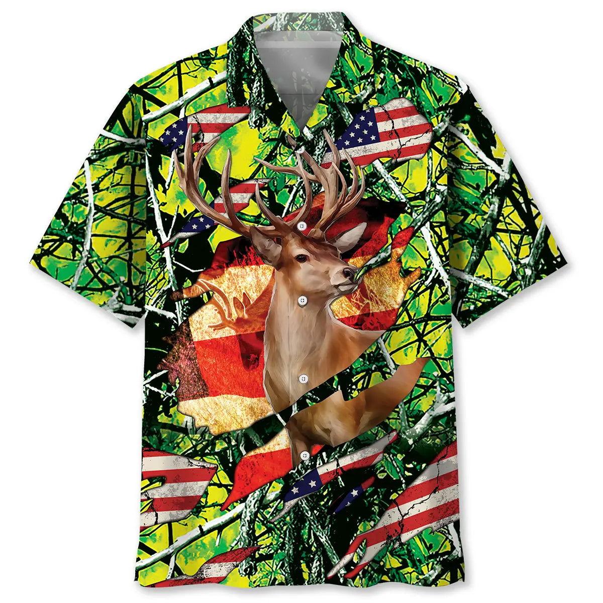 American Hunting Hawaiian Shirt For Island Vacations, Resort Wear, And Relaxed Seasonal Style