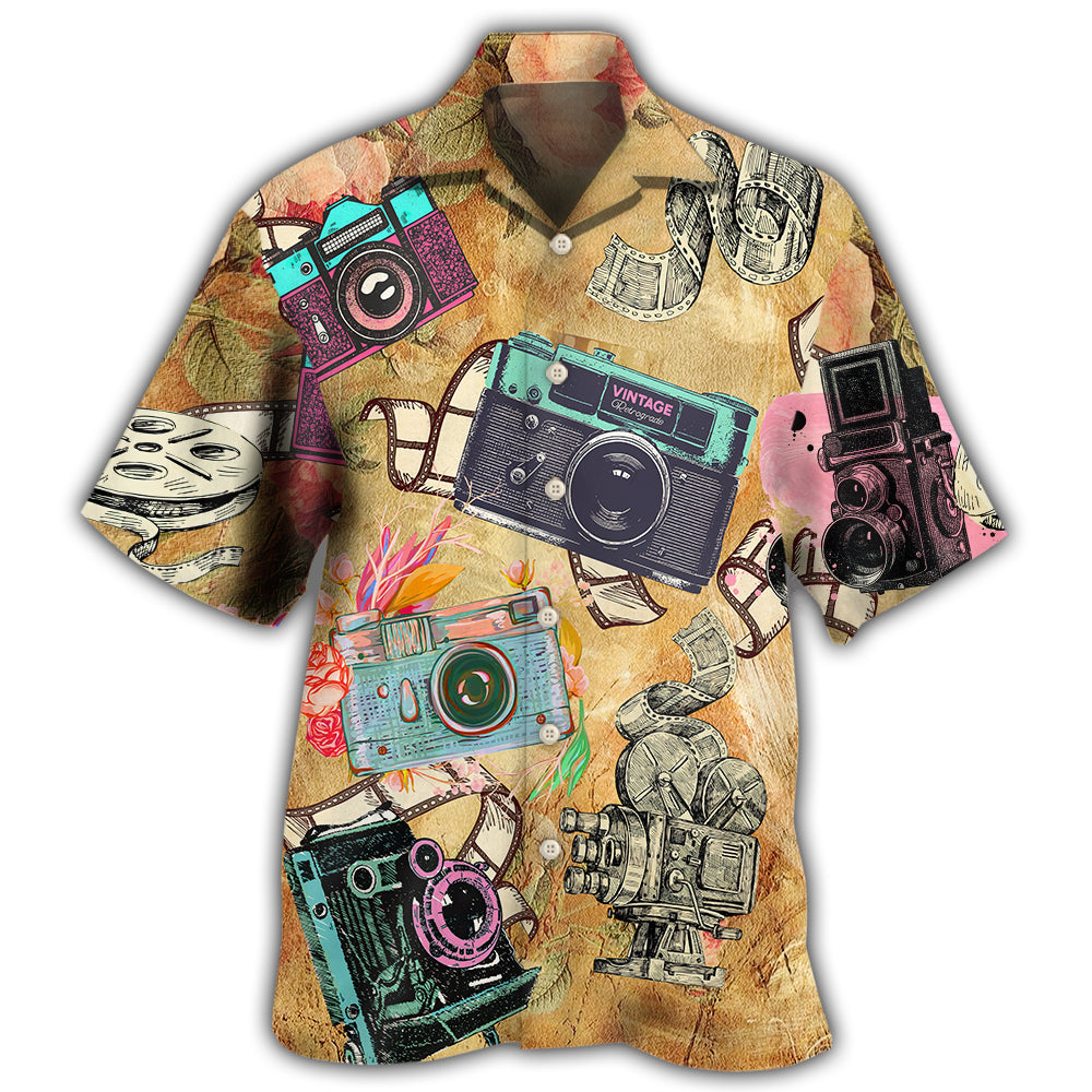 Camera Look Old Cameras Hawaiian Shirt Pattern Detail For Summer Holidays And Outdoor Fun