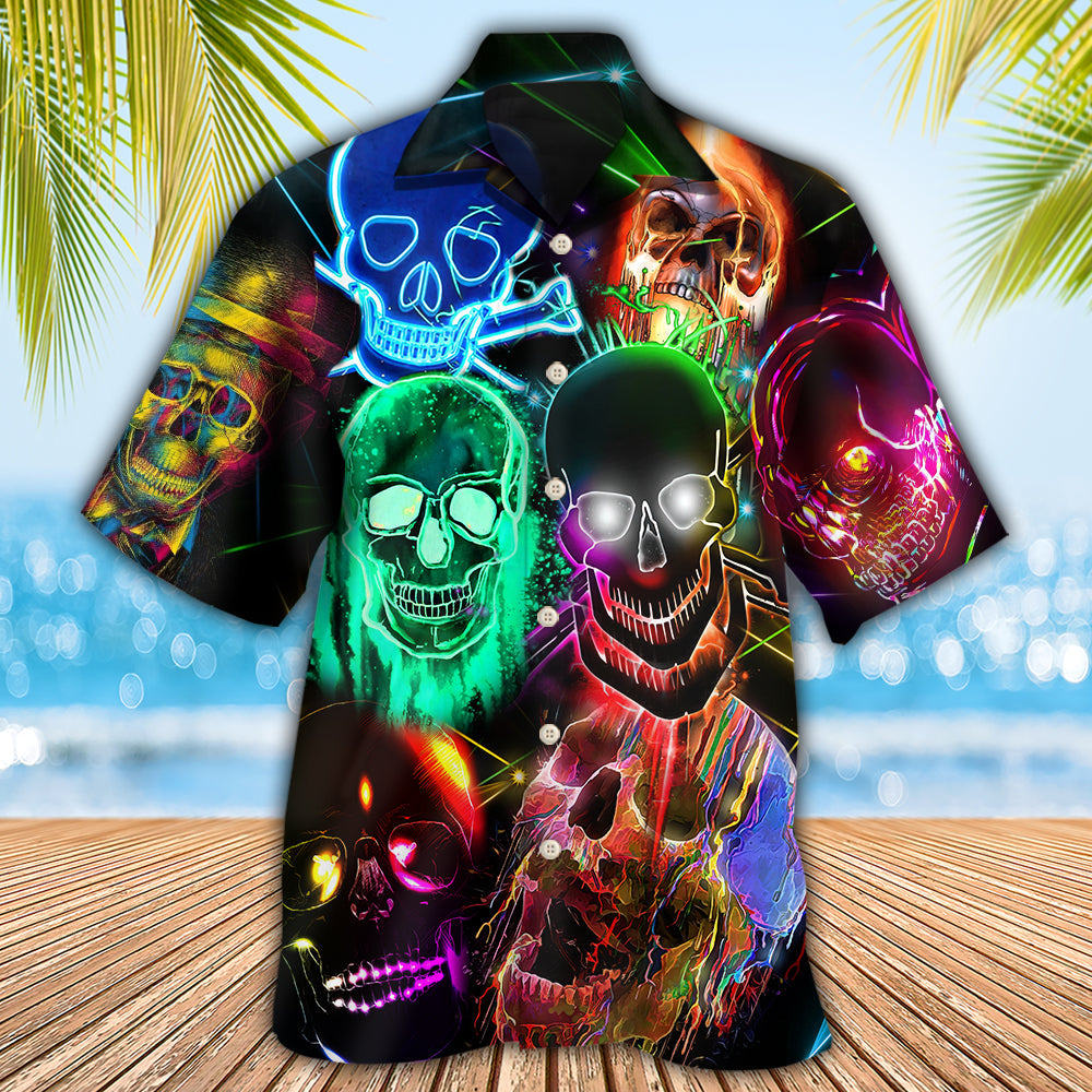 Neon Skull Hawaiian Shirt With All Over Print For Tropical Parties Vacation Travel And Casual Summer Style