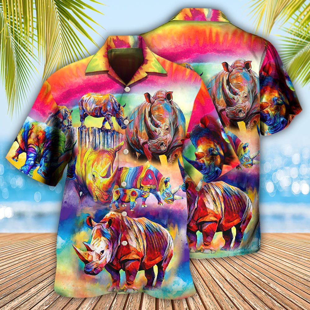 Watercolor Rhino Hawaiian Shirt For Summer Events And Casual Outdoor Wear