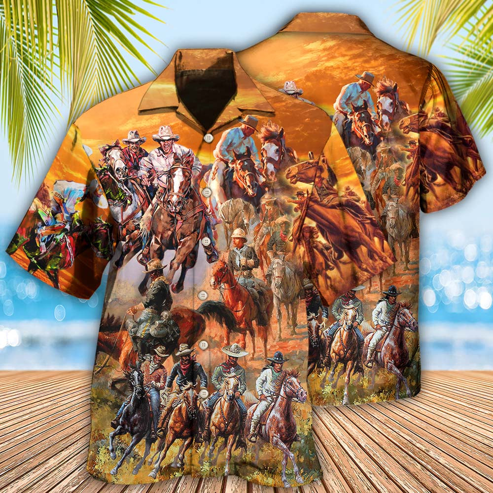 Cowboy Hawaiian Shirt Artwork View For Coastal Escapes And Resort Style