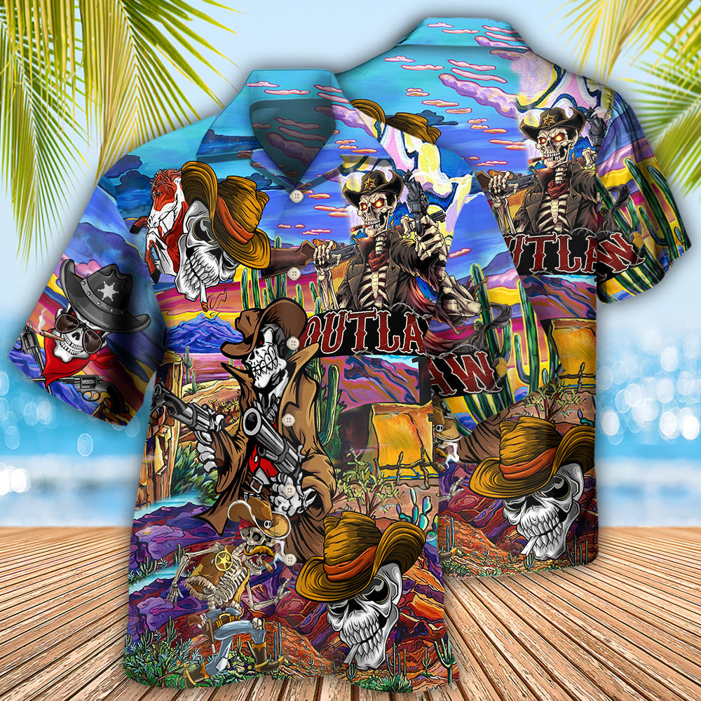 Skull Cowboy Pirates Hawaiian Shirt Artwork Detail For Tropical Trips And Casual Outings