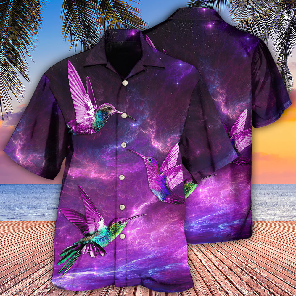 Purple Hummingbird Hawaiian Shirt With All Over Print For Tropical Parties Vacation Travel And Casual Summer Style