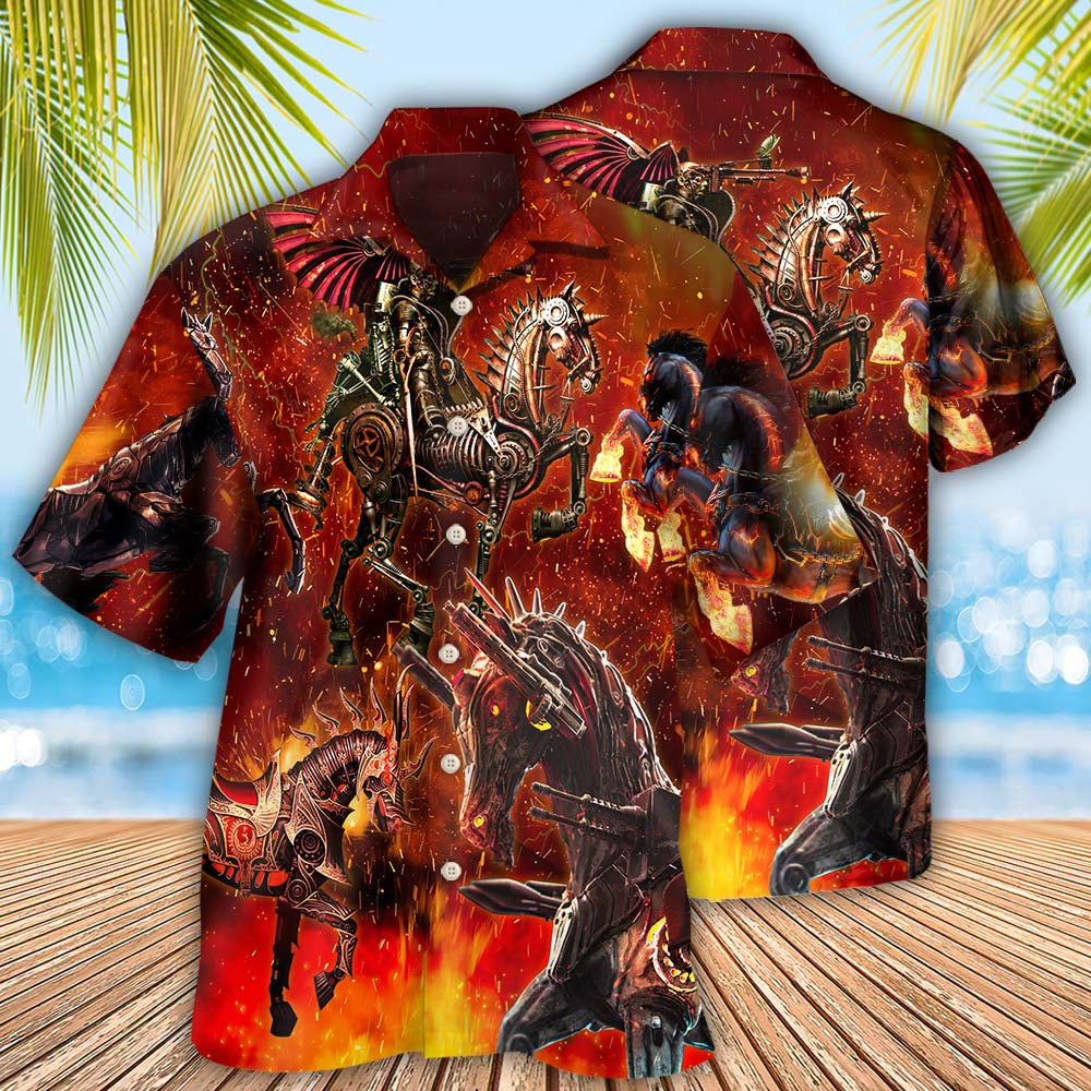 Horse Knight Armor Hawaiian Shirt Pattern Detail For Summer Holidays And Outdoor Fun