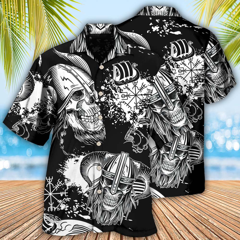 Black Viking Warrior Hawaiian Shirt With All Over Print For Summer Events Coastal Travel And Comfortable Styling