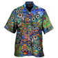 Hippie Owls Colorful Hawaiian Shirt For Beach Travel, Coastal Adventure, And Warm Weather Fashion
