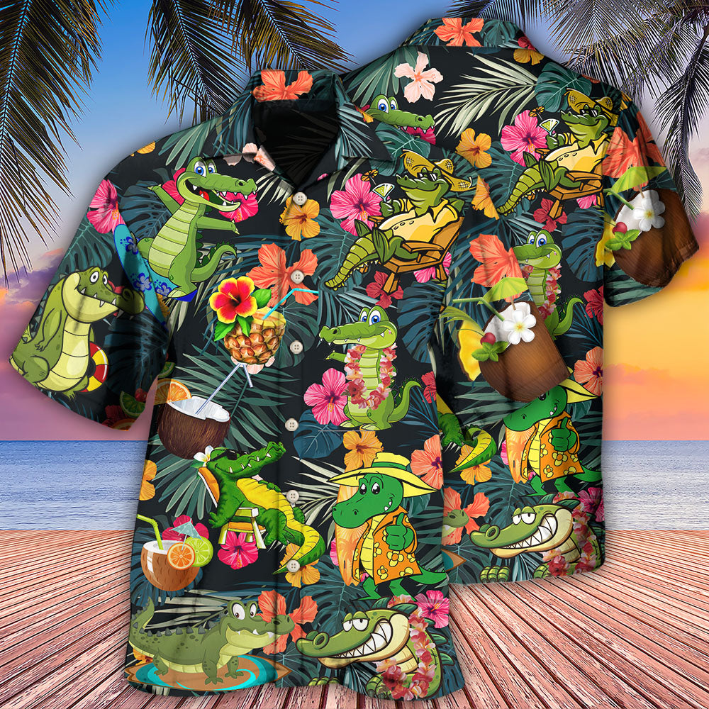 Playful Alligator Hawaiian Shirt With All Over Print For Island Holidays Summer Parties And Casual Outdoor Wear