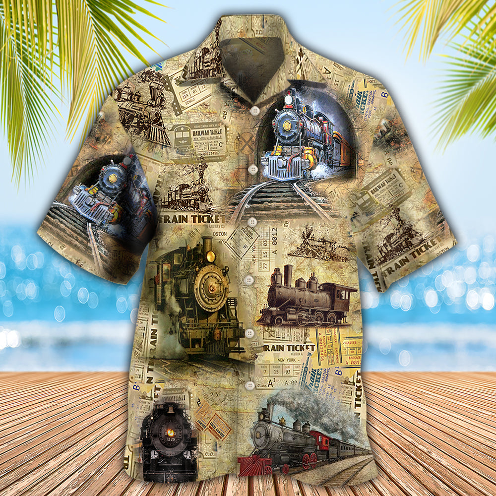 Train Amazing Locomotive Hawaiian Shirt Artwork View For Coastal Escapes And Resort Style