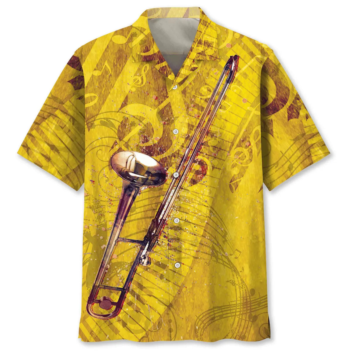 Trombone Music Humor Hawaiian Shirt For Seasonal Celebration, Island Getaway, And Casual Outdoor Style