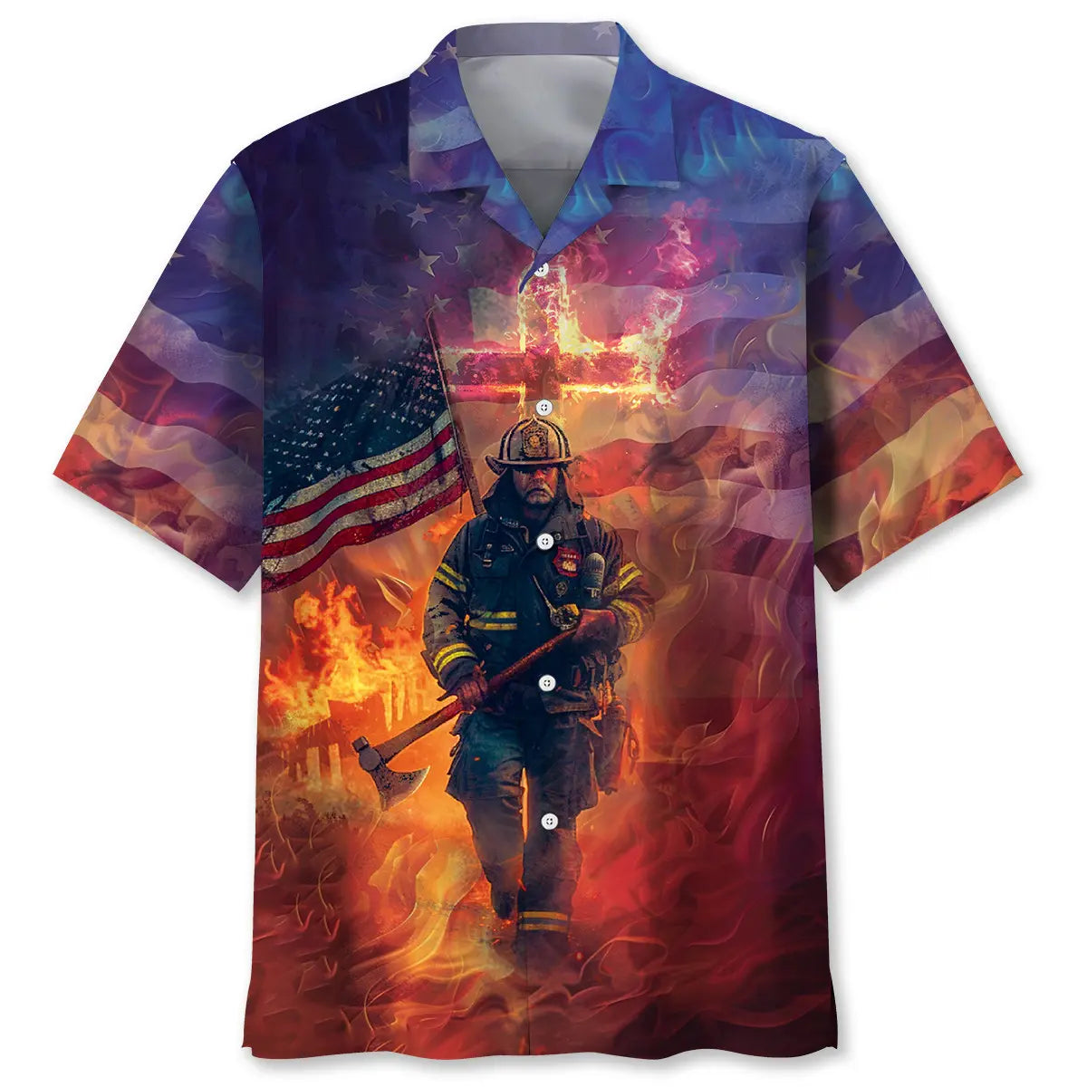 Firefighter Faith Tribute Hawaiian Shirt For Island Vacations, Resort Wear, And Relaxed Seasonal Style