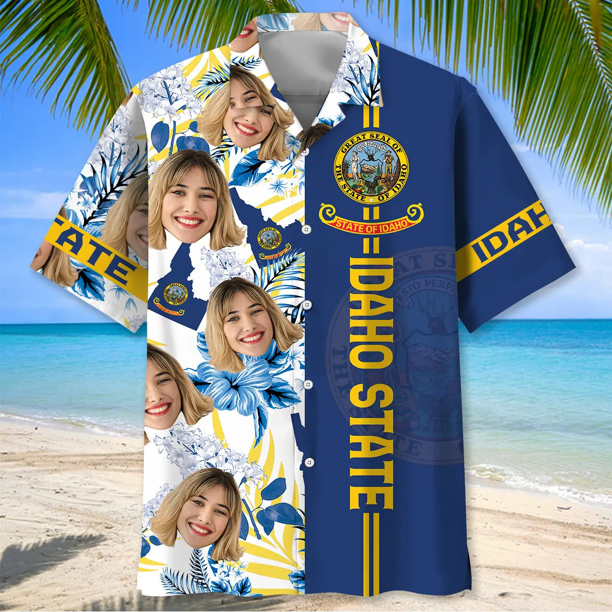 Idaho Heritage Personalized Photo Face Hawaiian Shirt For Island Vacations, Resort Wear, And Relaxed Seasonal Style