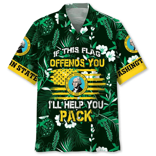 Flag Offends I'll Help Pack Washington Heritage Hawaiian Shirt For Summer Vacation, Beach Travel, And Casual Wear