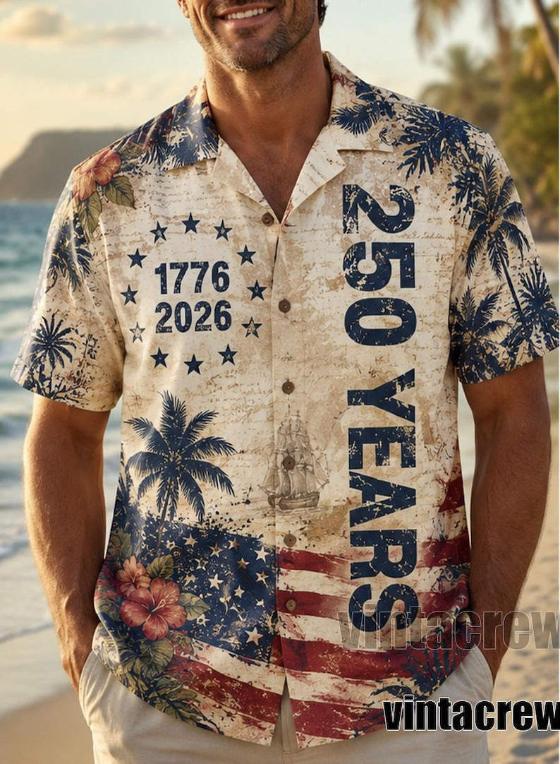 American Independence 250th Anniversary Tropical 1776 2026 Summer Hawaiian Shirt For Casual Weekend And Seasonal Wardrobe